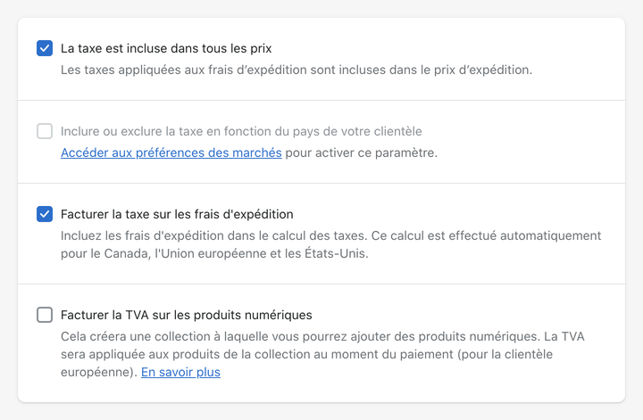 Shopify applique une taxe sur les frais de port